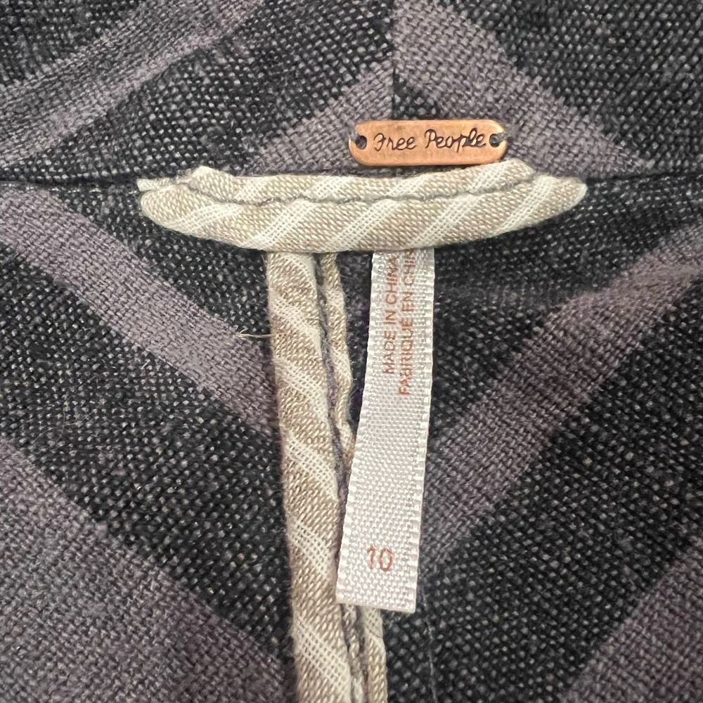 FREE PEOPLE F042J931 Charcoal Combo Stripe Yarn Dye Linen Blazer Sz 10 NWT-$128 - Picture 8 of 12